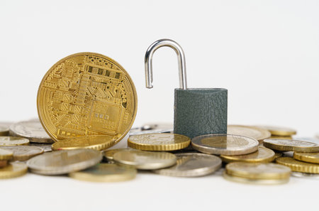 Bitcoin coin and lock on coins. bitcoin transfer ban.