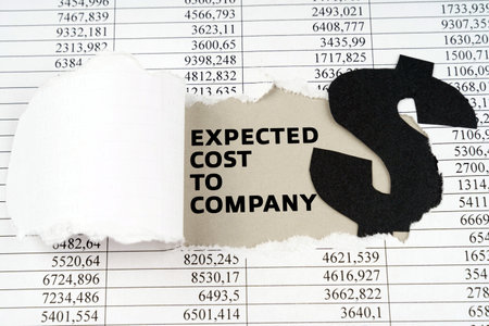 business concept. In the middle of the document with financial statements, there is a hole with the inscription - Expected Cost To Companyの写真素材