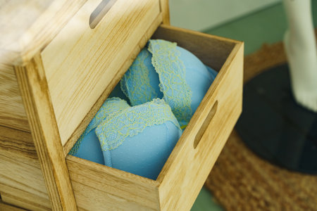 Locker - a showcase inside which are beautiful blue bras.