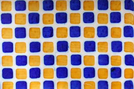 Tile texture with mosaic blue and yellow colors. Backgrounds and textures.の写真素材