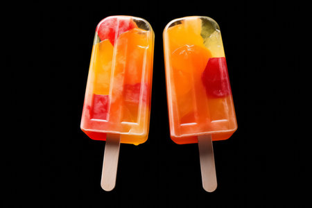 Ice pops on a black background. Isolated image.の素材