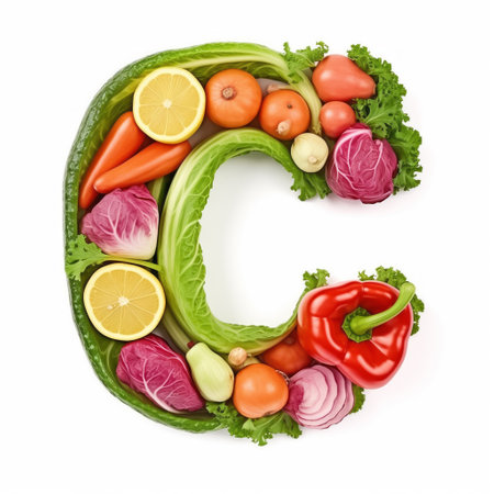 Fruit and vegetable alphabet on a white background, Letter C.の素材