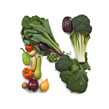 Fruit and vegetable alphabet on a white background, Letter N.の素材