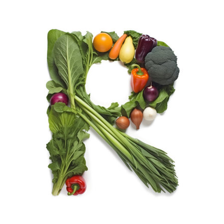 Fruit and vegetable alphabet on a white background, Letter R.の素材
