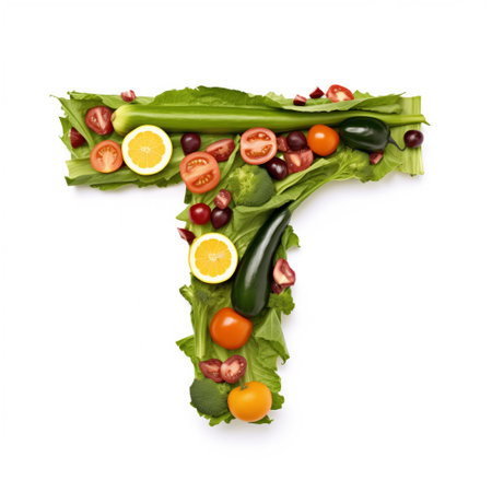 Fruit and vegetable alphabet on a white background, Letter T.の素材