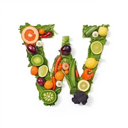 Fruit and vegetable alphabet on a white background, Letter W.の素材