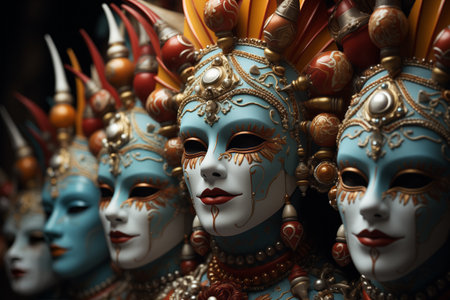 Bright carnival masks for outfits for the Venice Carnival. Carnival costumes and masks.の素材
