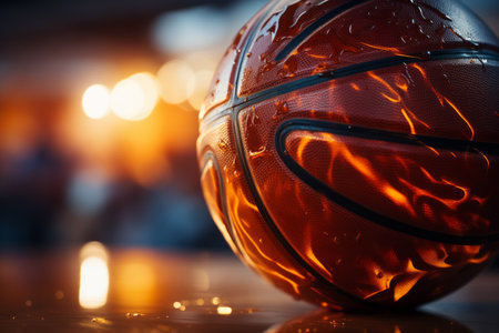 Basketball on a dark background in the spotlight. Close-up. Sports background.の素材