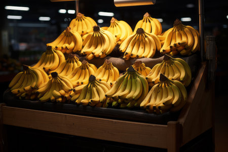 Bananas on the counter in a store. Fruit trade.の素材
