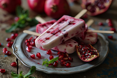 Pomegranate ice cream pops. Close-upの素材