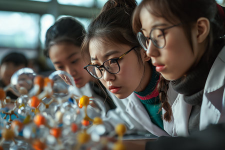 Scientist showing students molecular structure. Education and science concept.の素材