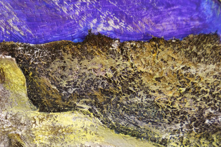 Bright texture of canvas painted in blue-yellow-brown colors with shades. Abstract background