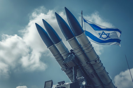 Combat rockets against the background of the Israeli flag. Military concept.の素材