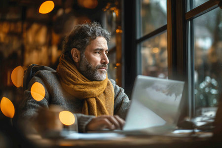 Disabled male business professional with laptop.の素材