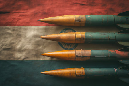 The combat missiles feature the Indian flag. Military concept.の素材