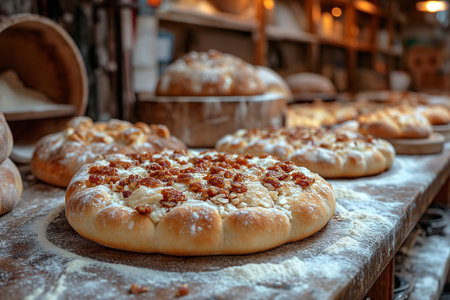 Butterkuchen made from yeast dough with almonds and sugar. Close-up.の素材