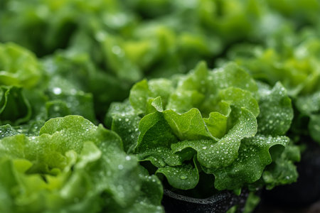Close-up of lettuce field. Close-up.の素材