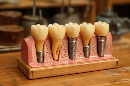 A dental implant implanted into the jaw bone. Dental concept.の素材
