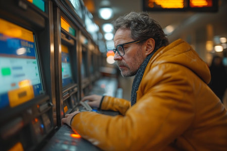 Businessman with a credit card using an ATM withdraws money, makes payments. Business concept.の素材