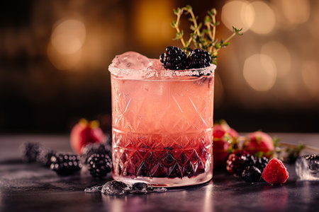 A mixture of wild thyme with wild berries, thyme, tequila and sparkling water. Alcoholic cocktailの素材