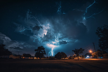 Lightning strikes the ground from thunderclouds.の素材