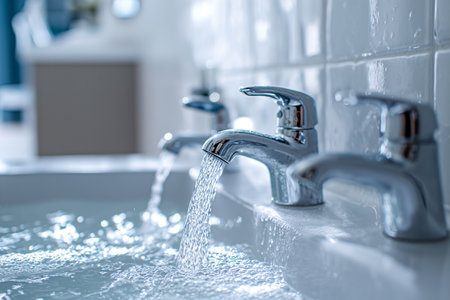 Water flows from the tap. Close-up.の素材