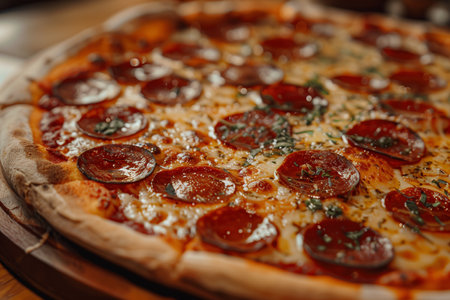 Pepperoni pizza with cheese and salami.の素材