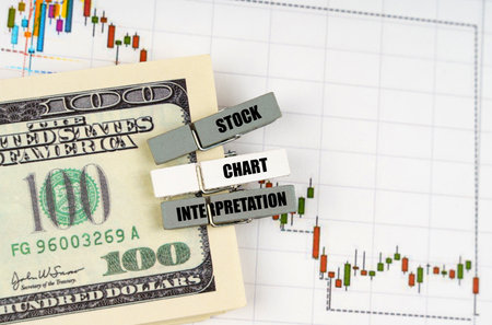 Business concept. On the quote chart there are dollars and clothespins with the description - Stock...