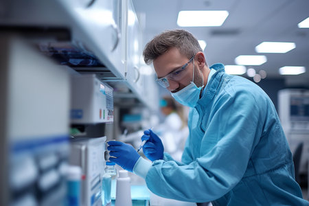 Male dentist working in laboratory at hospital.の素材