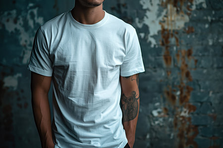 A man in a white shirt is striking a pose for a photograph.の素材