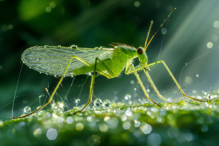 Green lacewings sitting on dirty glass chrysopidae insect or net winged insects. Close upの素材