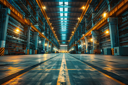 Illuminated warehouse of modern factory.の素材