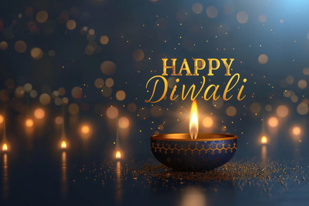 Diwali celebration with various candles lit, casting a warm glow against a dark backdrop.の素材