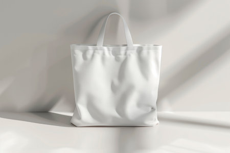 A white bag placed on top of a white table.の素材