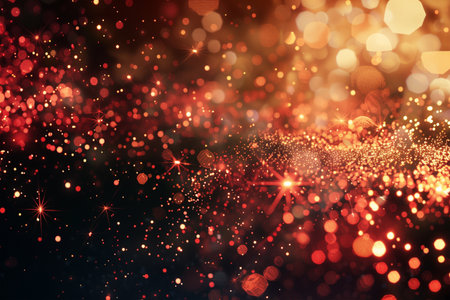 A blurred scene with vibrant red and yellow lights shining brightly.の素材