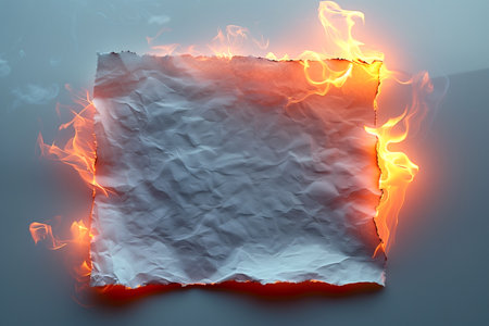 A piece of paper burning fiercely, with flames consuming the entire surface in a bright blaze.の素材