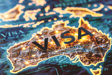 Map of Australia with the word visa on it.の素材