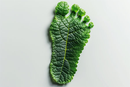A green leaf resembling the shape of a foot, showing intricate veins and a unique form in nature. Ecological conceptの素材
