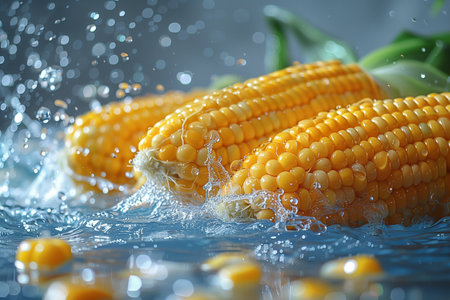 Fresh corn on the cob being cleaned in running water.の素材