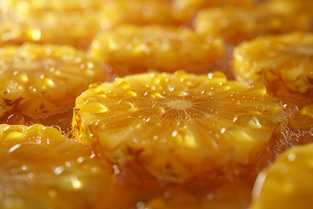 Close-up view of a pineapple covered in sparkling water droplets.の素材