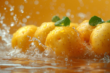 New floating potatoes in clear water. Close-upの素材