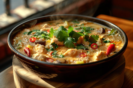 A simmering pot of Tom Kha Gai a Thai culinary.の素材