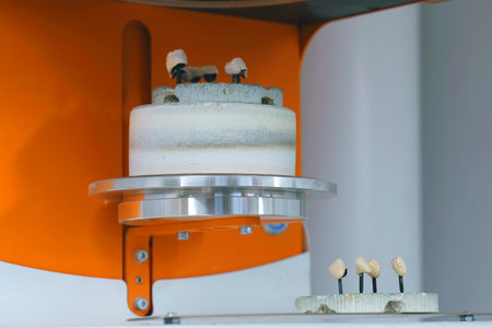 Press oven machine for denture production in the stomatology laboratory. Orthodontologyの写真素材