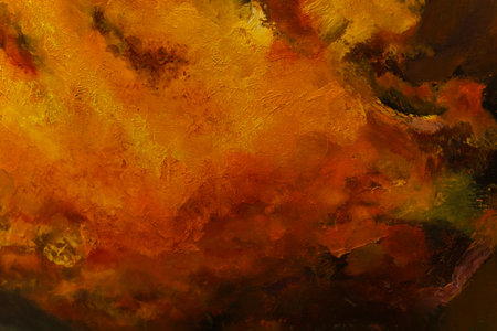 A detailed painting capturing the textured petals of an orange and yellow flower in striking colors.の写真素材