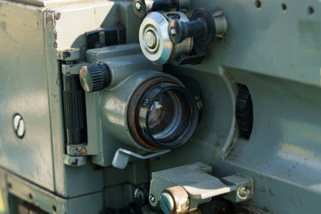 Focusing on an antique camera lens, this view reveals the delicate engineering and craftsmanship...