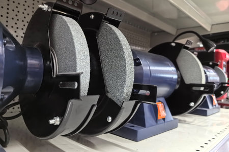 A collection of precision grinding tools is displayed on a shop shelf. These tools are designed for...