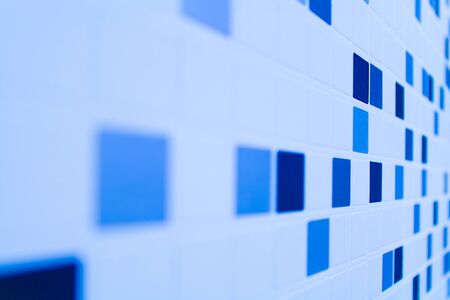 blue background from mosaicbackground of blue and white squares. perspective image.