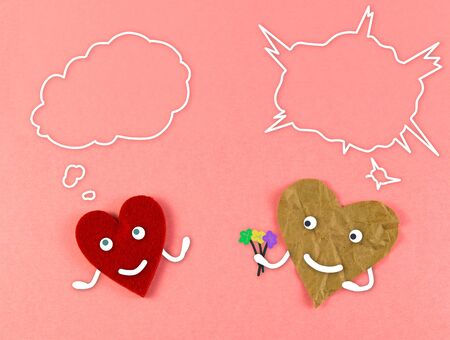 2 red and gray hearts. Gives flowers, an expression of love, joy, emotions, desires, admiration. Copyspace for text.の写真素材