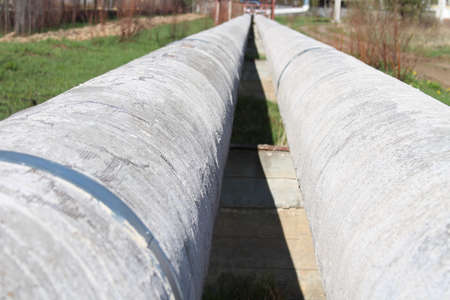 Two horizontal large diameter metal pipes. isolated and painted. Gas pipeline, oil pipeline, fuel...