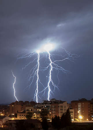 Thunderstorm in the mediterranean city night